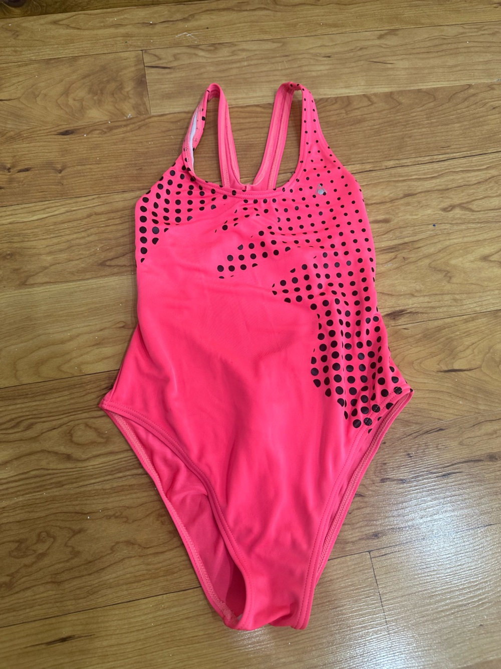 No Boundaries Pink One-Piece Kids Swim Suit with Black Dot Pattern